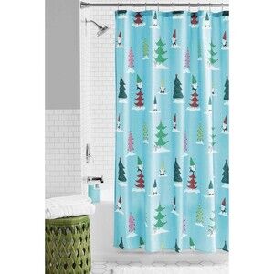 Holiday Time Blue Trees Gnomes Printed Polyester Shower Curtain - 72 in x 72 in